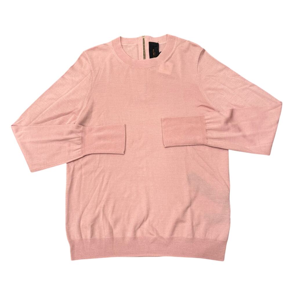 NWT FLAWED Coach Merino Wool Zip Back Deco Pink Crew Sweater Size Large
